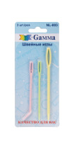 Иглы для шитья ручные " Gamma" NL- 003 для вязаных изд. 3 шт. в блистере ассорти ( c изогнутым носиком 2. 0х72мм, прямая 2. 0х72мм, прямая 3. 0х90мм) 